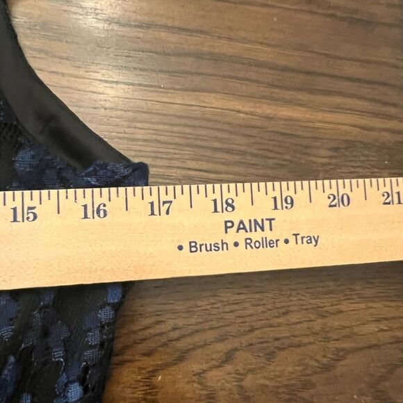 Lulu’s Lace blue and black floral long evening gown. Size Medium. Ruffle neck. - Picture 7 of 10